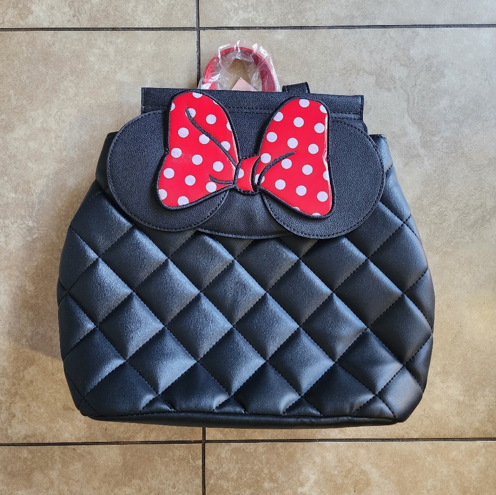 Quilted Black and Red Bow Women's Backpack - NWT